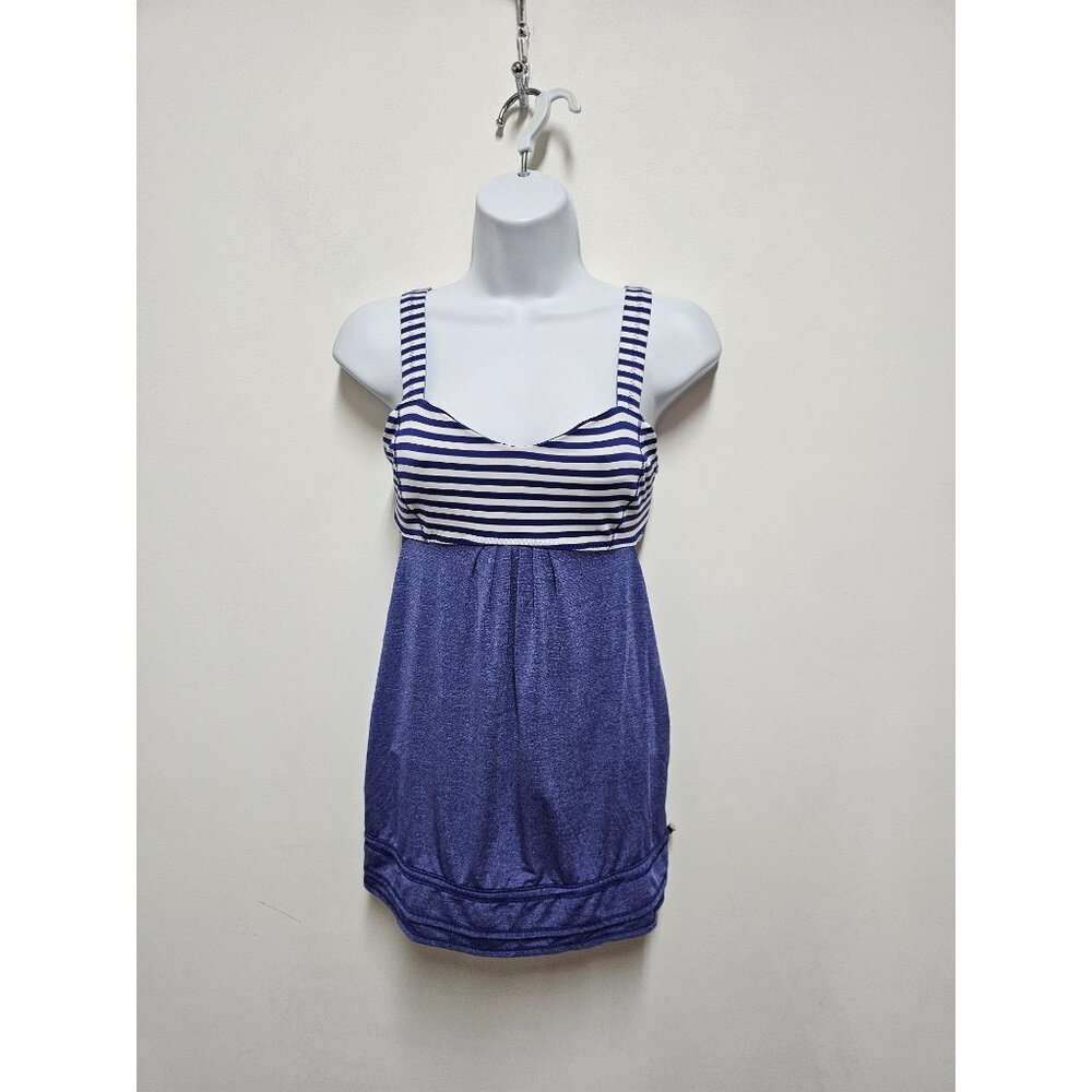 Lululemon Womens Sz 6 Tank Run Back On Track Top Blue White Stripe Wide Strap